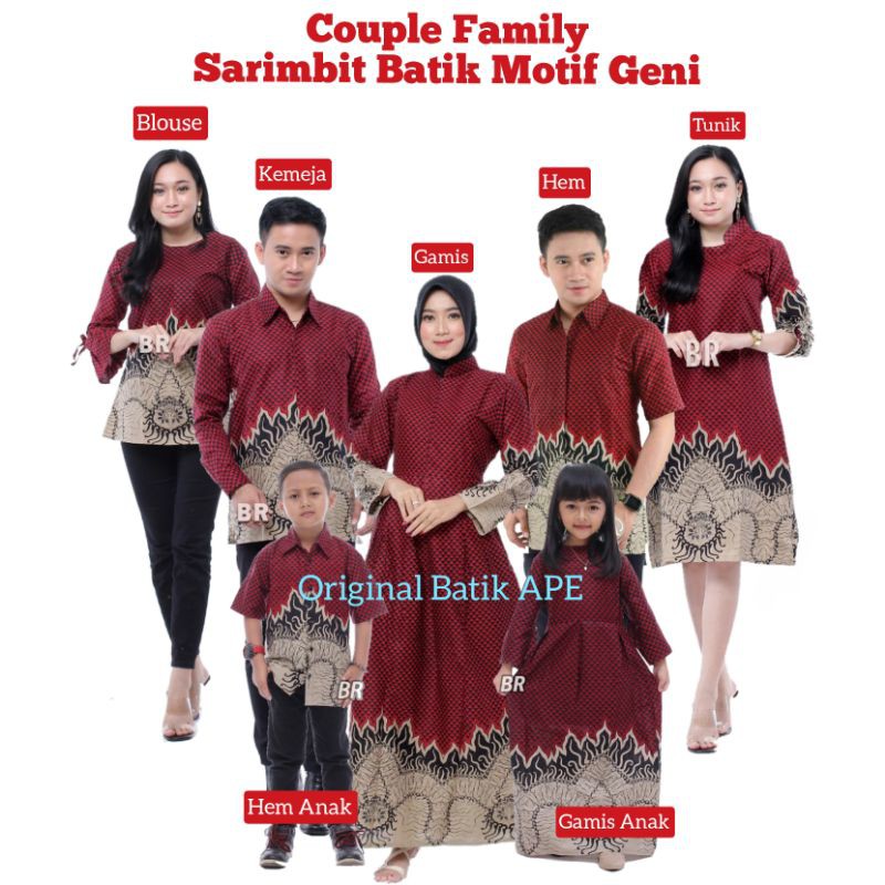 COUPLE FAMILY BATIK KOPEL KELUARGA MERAH MARUN MAROON MOTIF GENI MODERN MURAH BISA PISAH