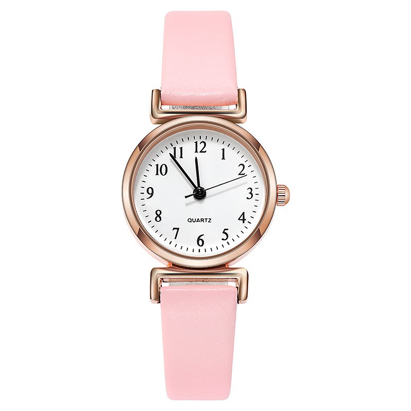 Jam Tangan Analog Quartz Wanita Kecil Tali PU Leather Korean Style Fashion Import-Angka Pink