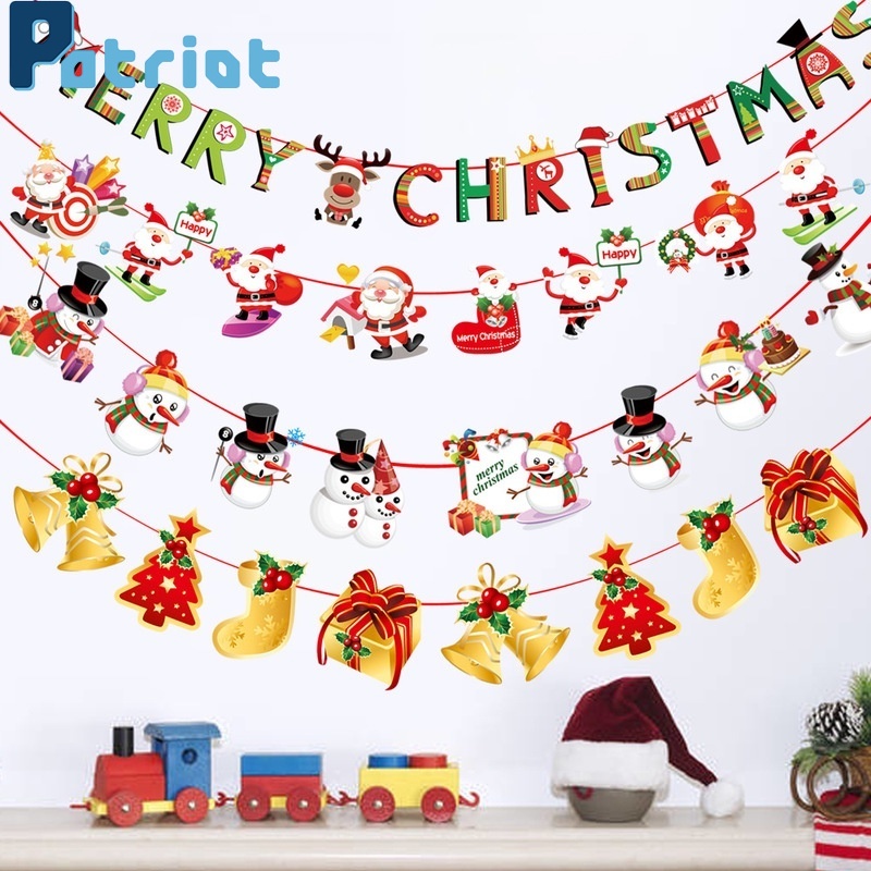 Christmas Cartoon Flag/ Xmas Trees Banners Decor For Home Christmas
