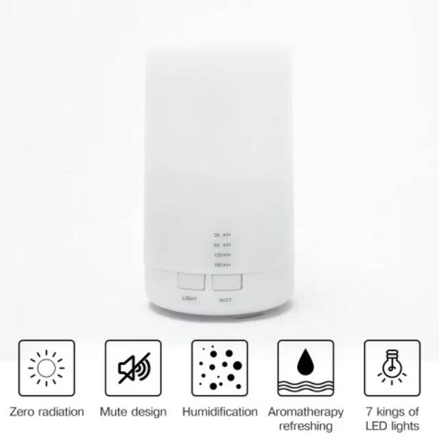 DIFFUSER ULTRASONIC HUMIDIFIER PURIFIER AROMATHERAPY DENGAN LAMPU RGB PENGHARUM RUANGAN 125ML