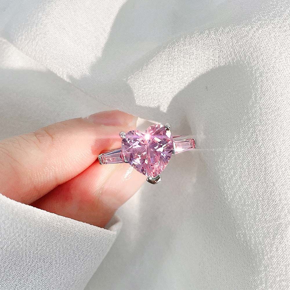 Needway  Sweet Women Finger Rings Temperament Fashion Jewelry Korean Style Rings Pink Wild Love Geometric Rhinestone Square Copper