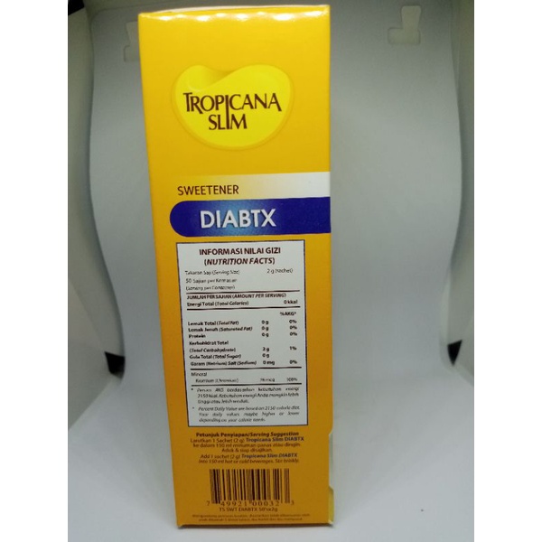 TROPICANA SLIM SWEETENER DIABTX 50 SACHET - ED 07/2025