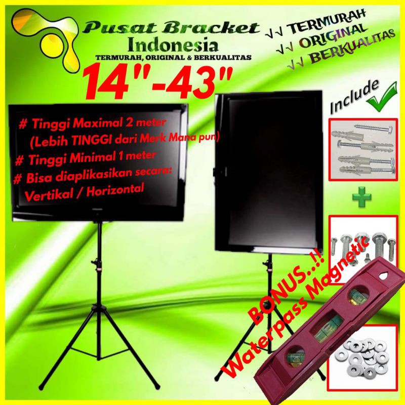 Bracket TV Monitor Standing Tripod 14&quot; s/d 43&quot; HIGH QUALITY | IMPORT | ORIGINAL | PBI.TRP43-001