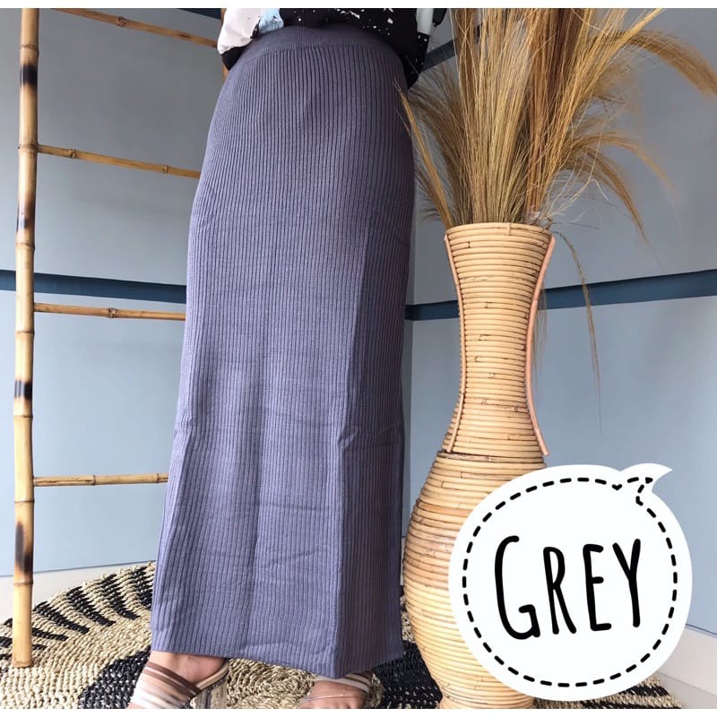 Celana Kulot Rayon Crincle Crinkle Airflow Panjang Wanita Premium Highwaist Loose Cullote Pants Homewear Jumbo Terbaru Kekinian-ROK RAJUT GREY