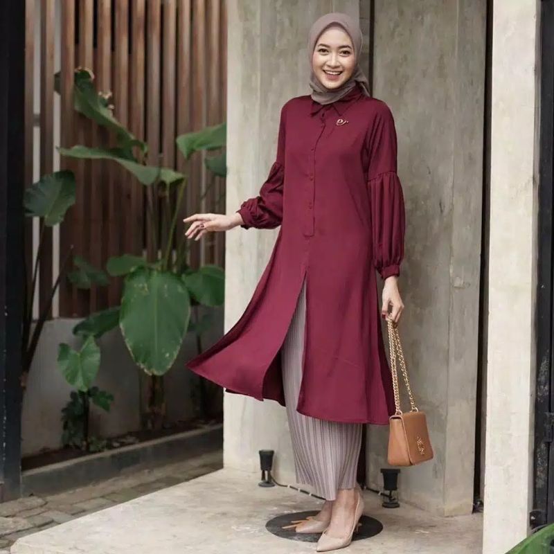 [GOOD QUALITY] TUNIK WANITA LENGAN BALON BAHAN MOSCREPE / DIANARA LONG TUNIK/ Atasan wanita muslim