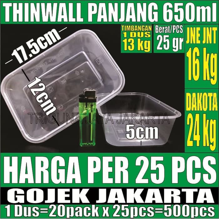 Thinwall 650 Ml 25Pcs Box Nasi Tempat Kotak Makan Plastik Sekali Pakai