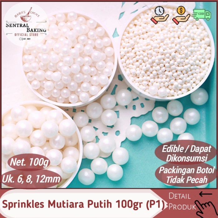 

Sprinkle Kue Mutiara Putih 6-12mm 100gr (P1) / Springkel Springkle Kue