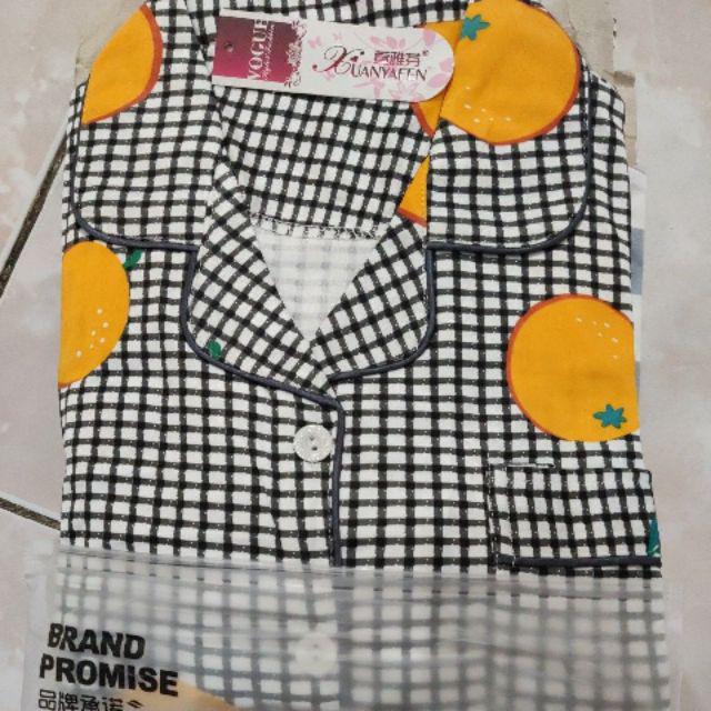 Baju Tidur Wanita / Cewek Piyama Import Bahan Kaos Tebal Aneka Motif All Size L Varian PP-Kotak kecil
