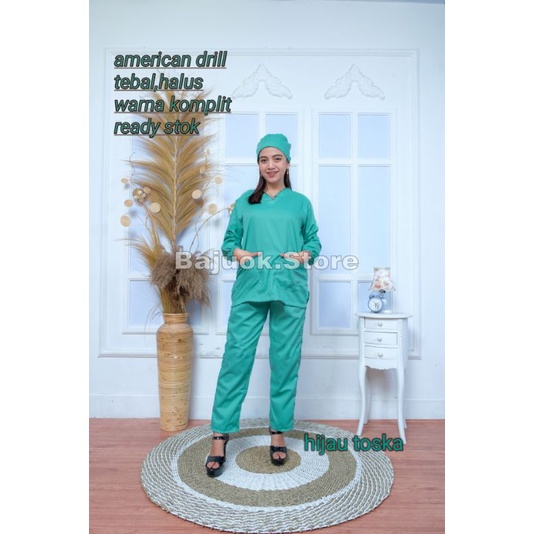 baju ok lengan panjang baju jaga perawat jaga dokter baju scrub medis american drill bukan toyobo bukan dua saudara  baju  ok lengan pendek