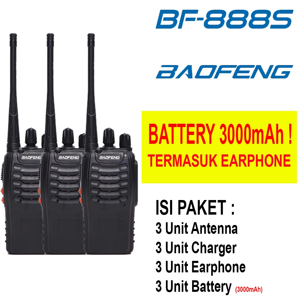 HT BF888S Handy Talky Walkie Talkie Perangkat Outdoor Radio Komunikasi Dengan Senter UHF 400-470MHz 3000mAh + Earset [Earphone]  3pcs