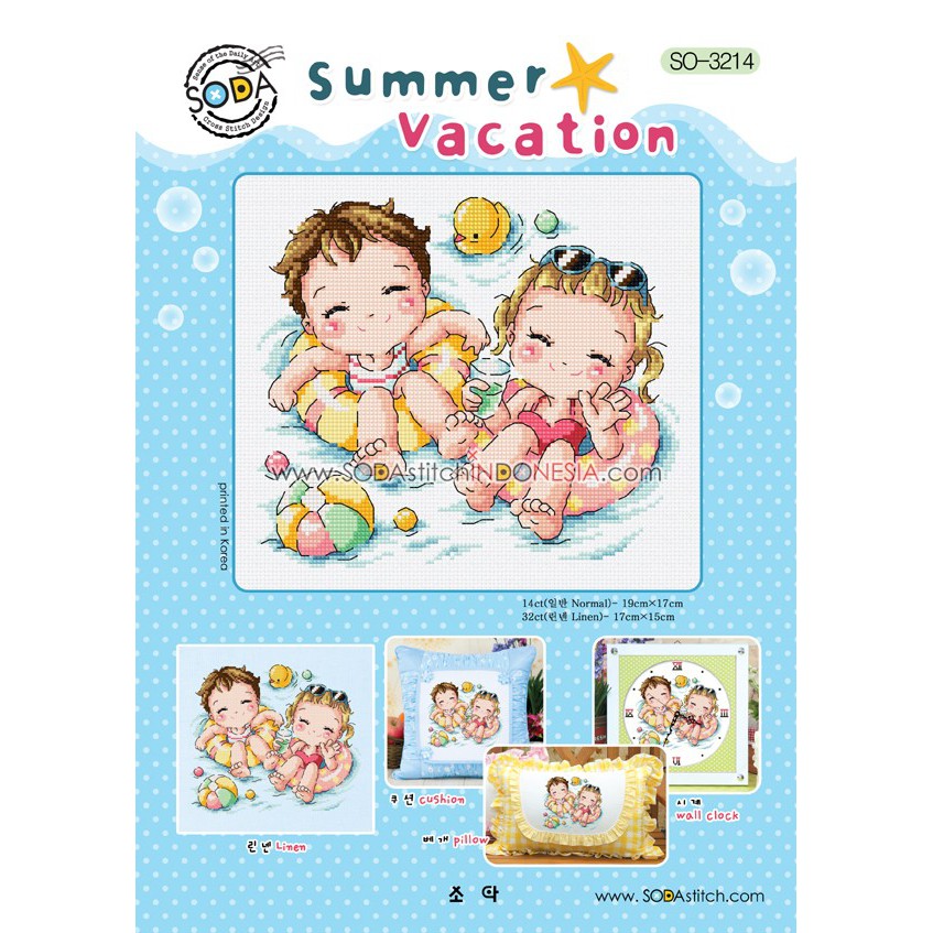 Paket DIY Craft Sulam Kristik Strimin Cross Stitch Sodastitch SO-3214 Summer Vacation Renang Couple