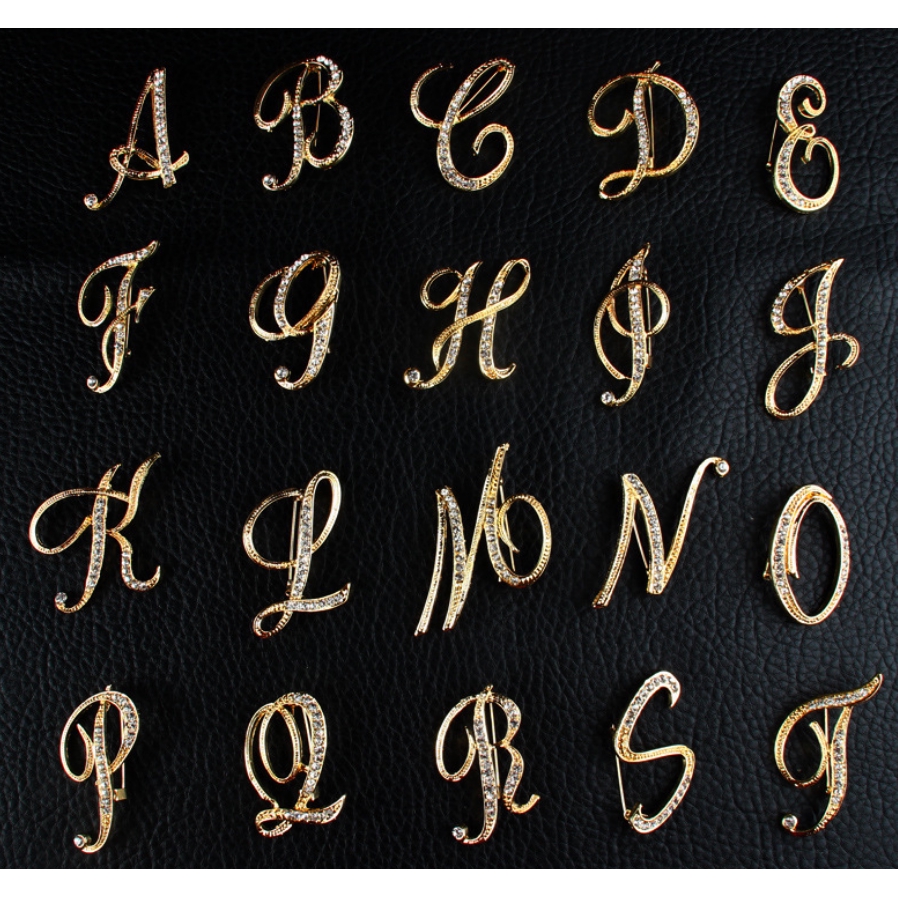 DEJI - (A-M)  Pin Tusuk Huruf / Brooch Alphabet / Bros Pin Huruf Inggris / Aksesoris Couple