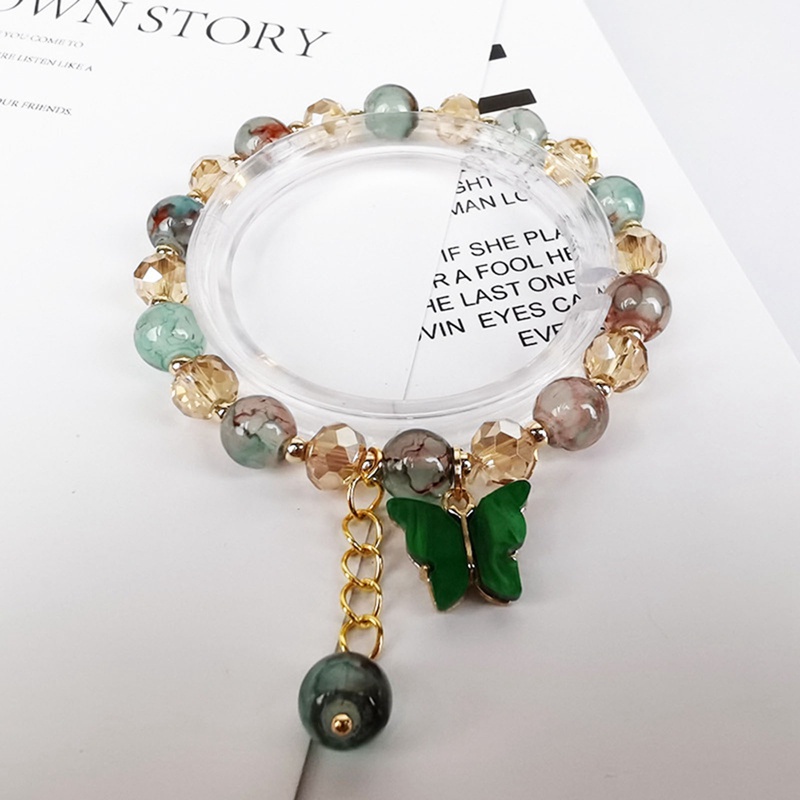 Gelang Manikmanik Kristal Warna Warni Bandul Bungakupukupu Gaya Koreabohemian Handmade Untuk Wanita