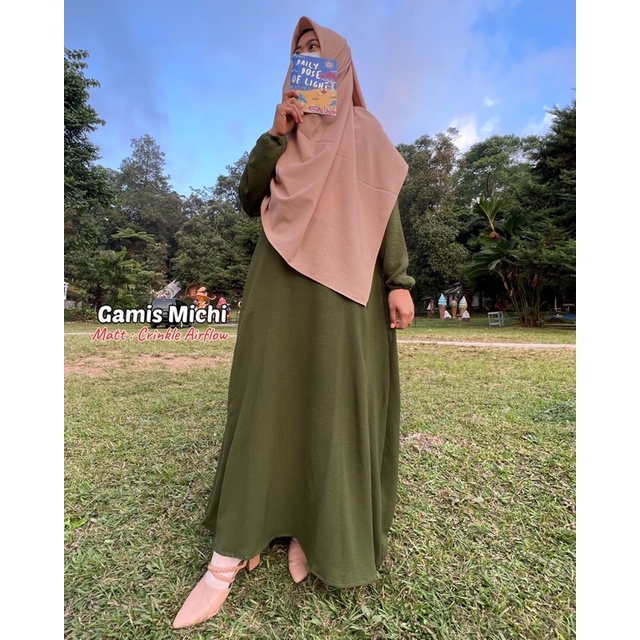 Gamis Crinkle Airflow Premium, Cey Kringkel Polos, Michi by Alfaris