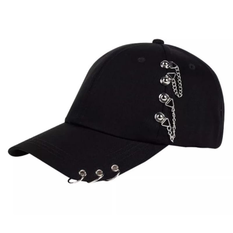 Topi anting rantai/topi baseball polos anting/topi anting pria wanita