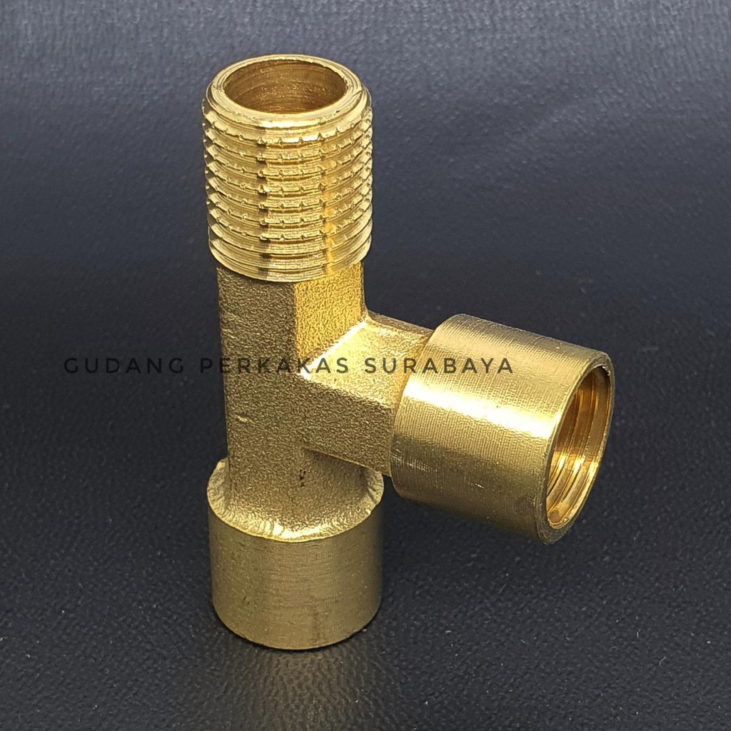 T CONNECTOR F1/8 x F1/8 x M1/8 SAMBUNGAN PIPA 1/8 DRAT LUAR DRAT DALAM MODEL T FULL BRASS TYPE 5108 