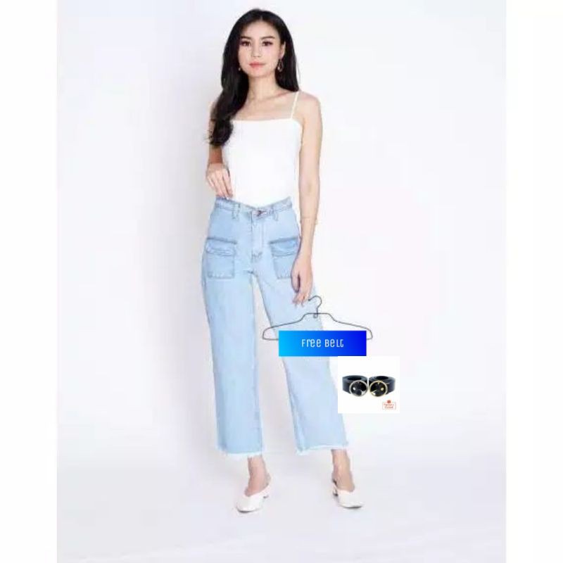 NINA KULOT POCKET JEANS//KULOT RAWIS MURAH // BOYFRIEND KULOT free belt