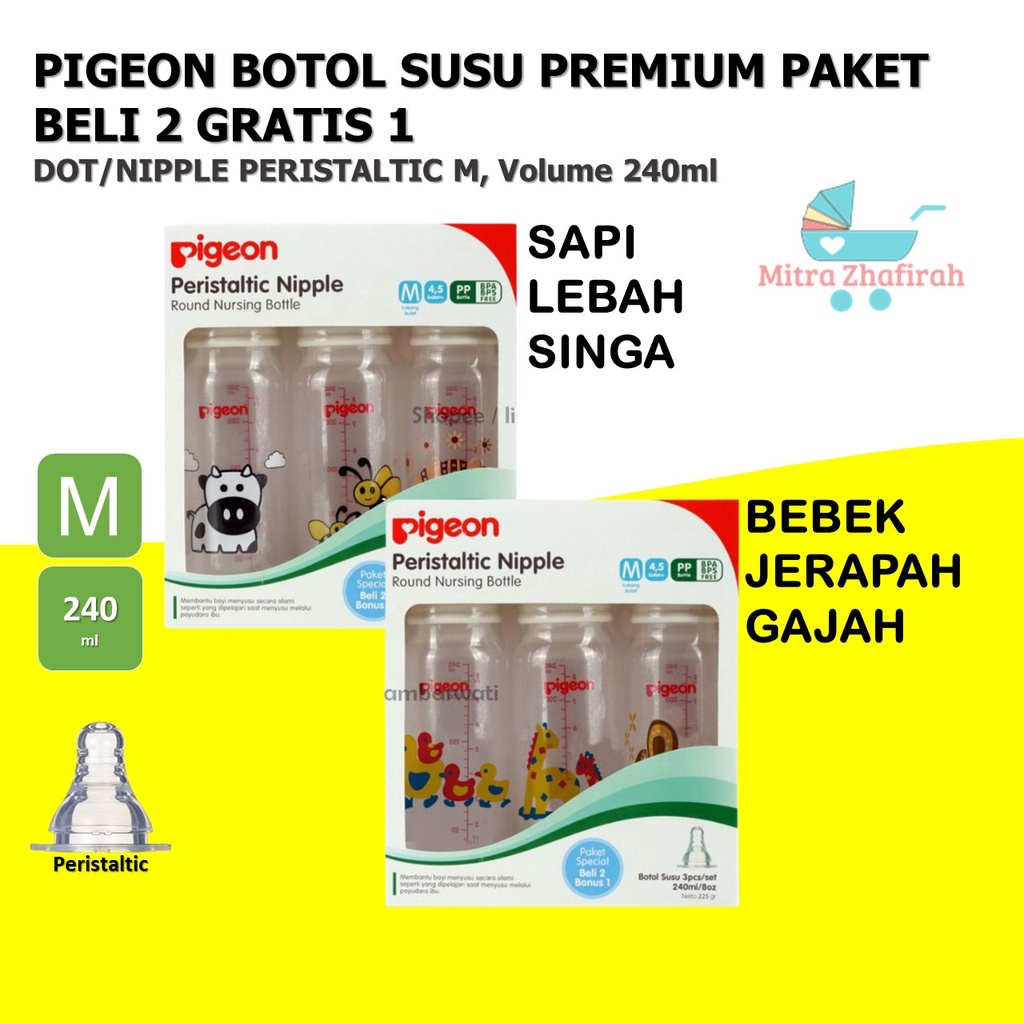 ✅MZ✅ PIGEON Botol Susu Premium 240ml Paket Beli 2 Gratis 1 Nipple Peristaltic - BOTOL SUSU PIGEON PAKET BELI 2 GRATIS 1 BOTOL SUSU PAKET 2+1 240ml