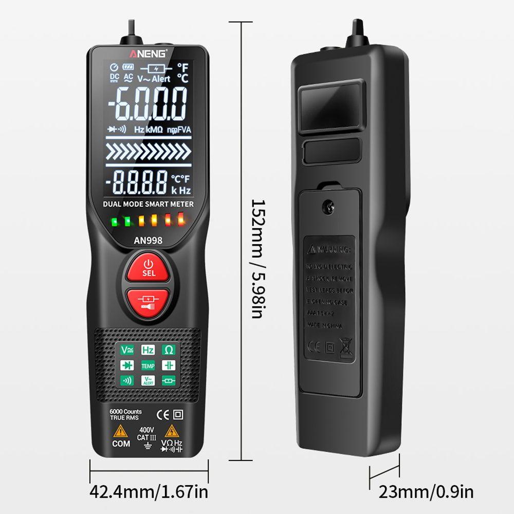 Solighter Digital Smart Multimeter ANENG AN998 Auto Ranging AC/DC Voltmeter Temp Ohm Hz Alat Detektor Digital Profesional Meter