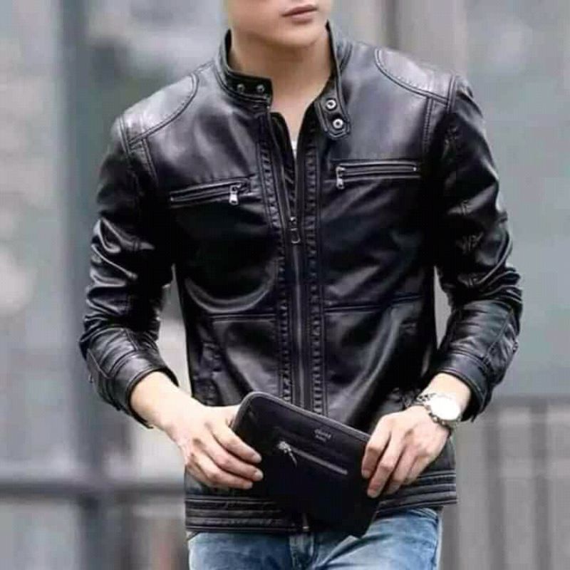 Jaket Kulit Semi Pria Model Terbaru Jaket Kulit Asli Model Mandarin Jaket Casual Pria Model Slimpit Jaket Motor Pria Anti Air Anti Angin