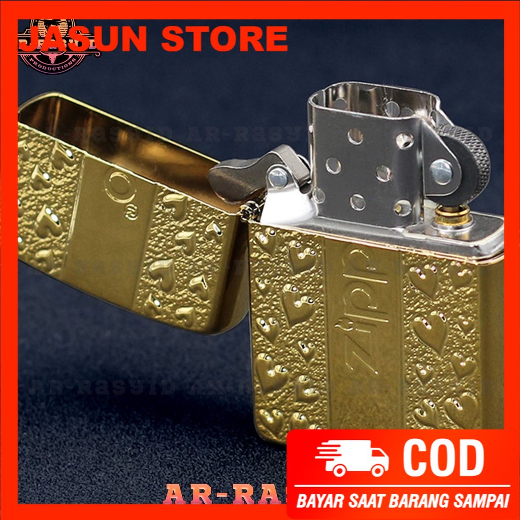 Korek Api Minyak Zippo Gold Ukir Motif Zippo Love 168 3962-3