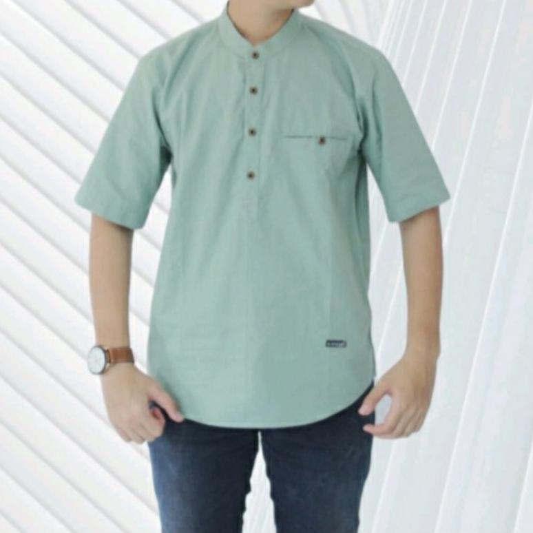 BEST SELLER KEMKO PRIA  WARNA MINT - kemeja koko pria lengan pendek warna hijau mint