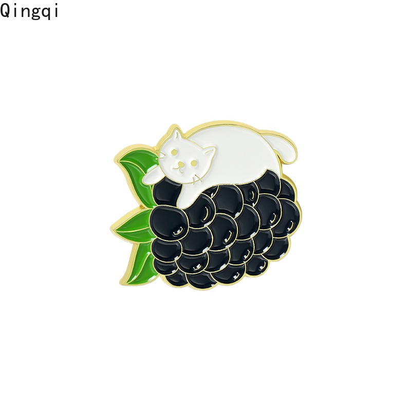 Bros Pin Enamel Desain Kartun Buah Jeruk Anggur Semangka Pisang Nanas Kucing Untuk Pakaian Tas