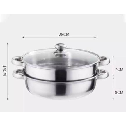 Happy Call 2 Dandang Steamer Panci Kukus Stainless 28Cm / Alat Kukus / Dandang Panci Zafka Store