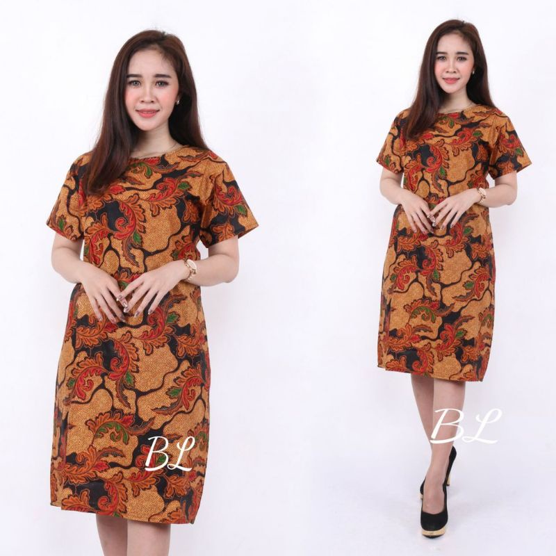 PAKAIAN BATIK WANITA JUMBO DRESS  XXXXL / 4L LENGAN PENDEK MOTIF BUNGA CANTIK PUTIH MODEL BARU-01