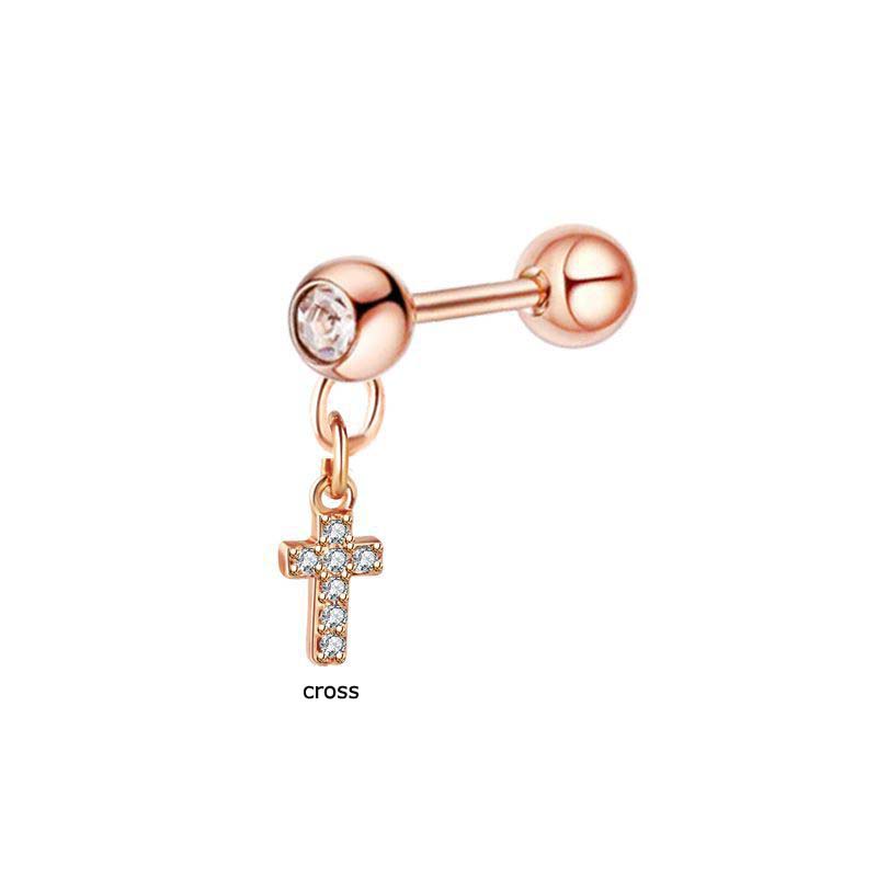 1 Pc Anting Stud Dangle Helix Piercing 16Gauge Bahan Stainless Steel Warna Rose Gold