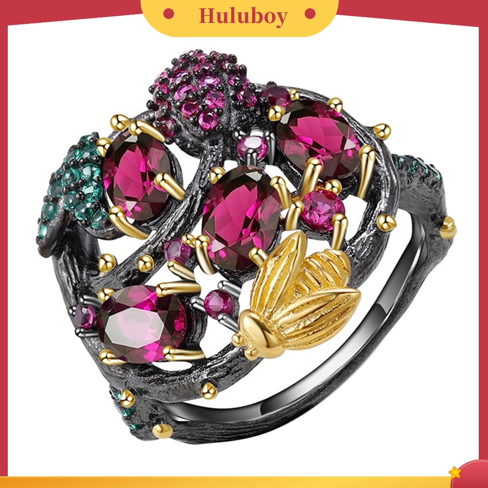 Hu Hu Hu Hu Hu Alat Bantu Pasang Kacamata♡ Cincin Wanita Desain Ranting Pohon Hias Ruby Imitasi Gaya Gothic Untuk Pestabanquethadiah