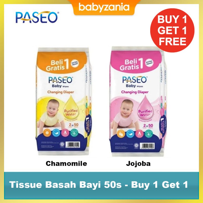 Paseo Baby Wipes Tissue Basah Bayi 50 Sheet - Buy 1 Get 1 Free