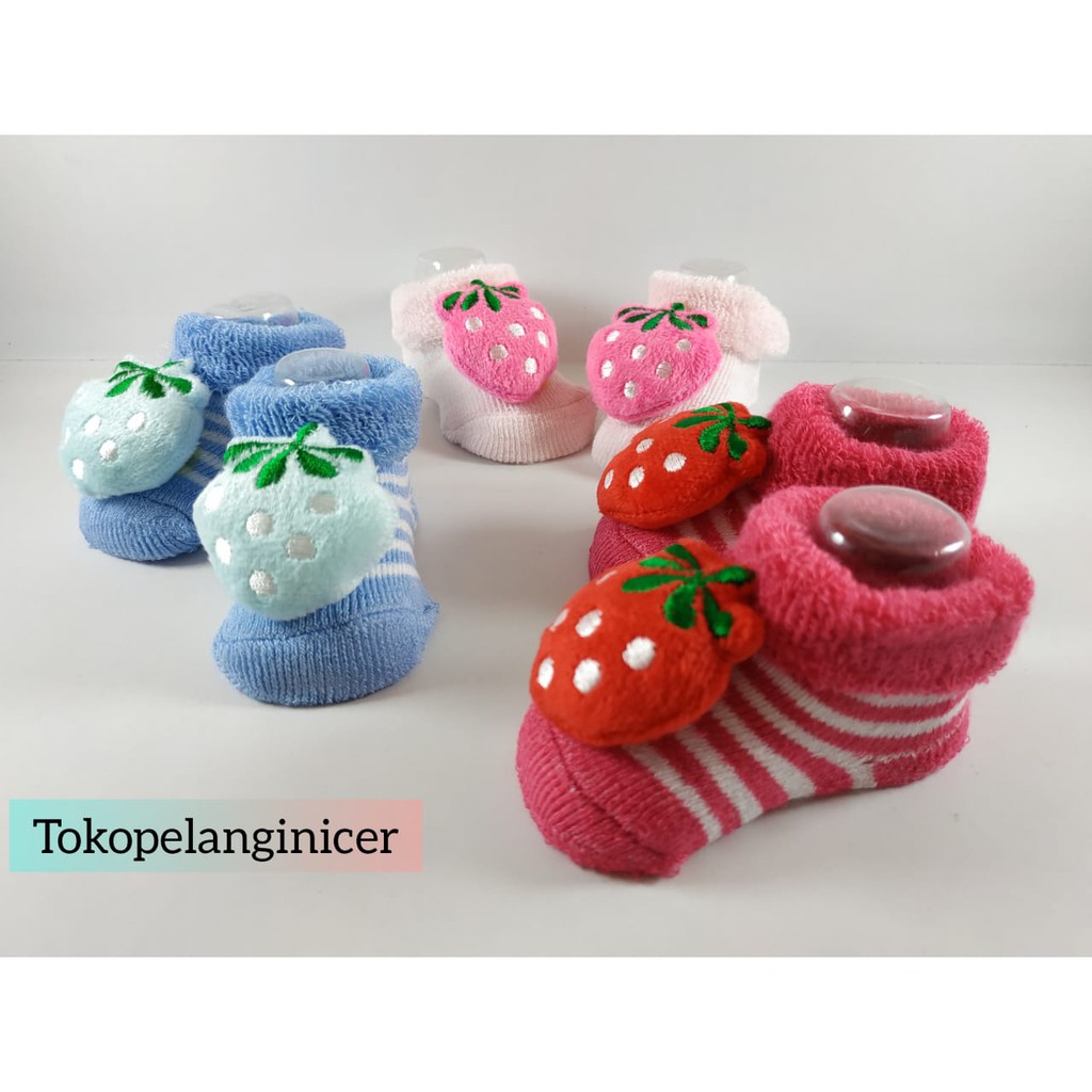 Kaos Kaki Bayi motif  Strawberry Kualitas Premium Lembut Tokopelanginicer