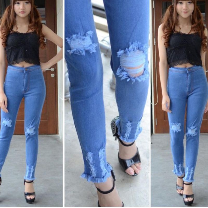 CELANA JEANS WANITA - DINAR HIGHTWAIST RIPPED