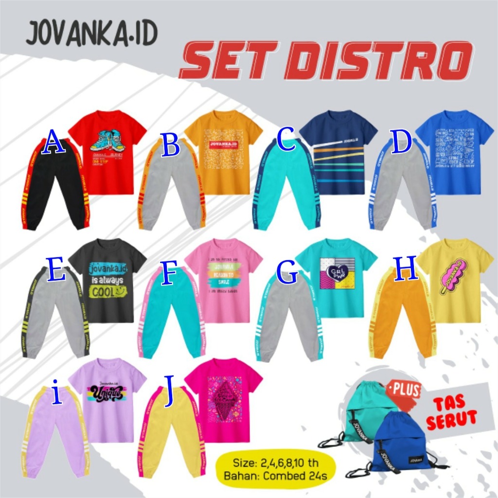 SETELAN ANAK UNISEX DISTRO FREE TAS SERUT USIA 2-10TH