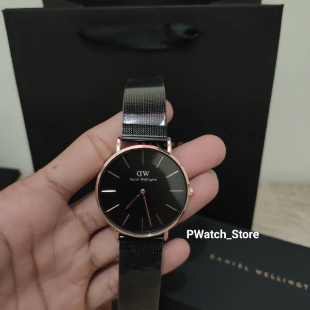 Jam Tangan Pria Dw petite Black Gold | Non Magnet | Model Rantai | Box