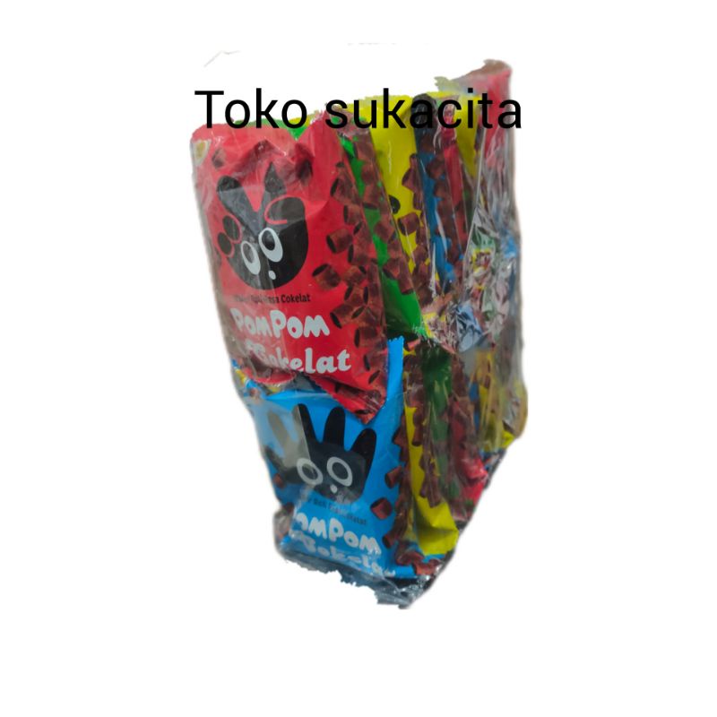 

pom pom cokelat wafer roll rasa cokelat