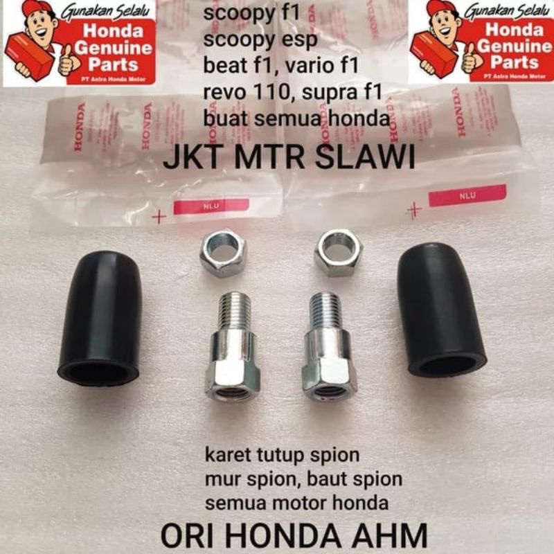 baut sambungan spion,karet spion, mur spion scoopy, revo supra 125, vario, beat ori honda ahm asli honda