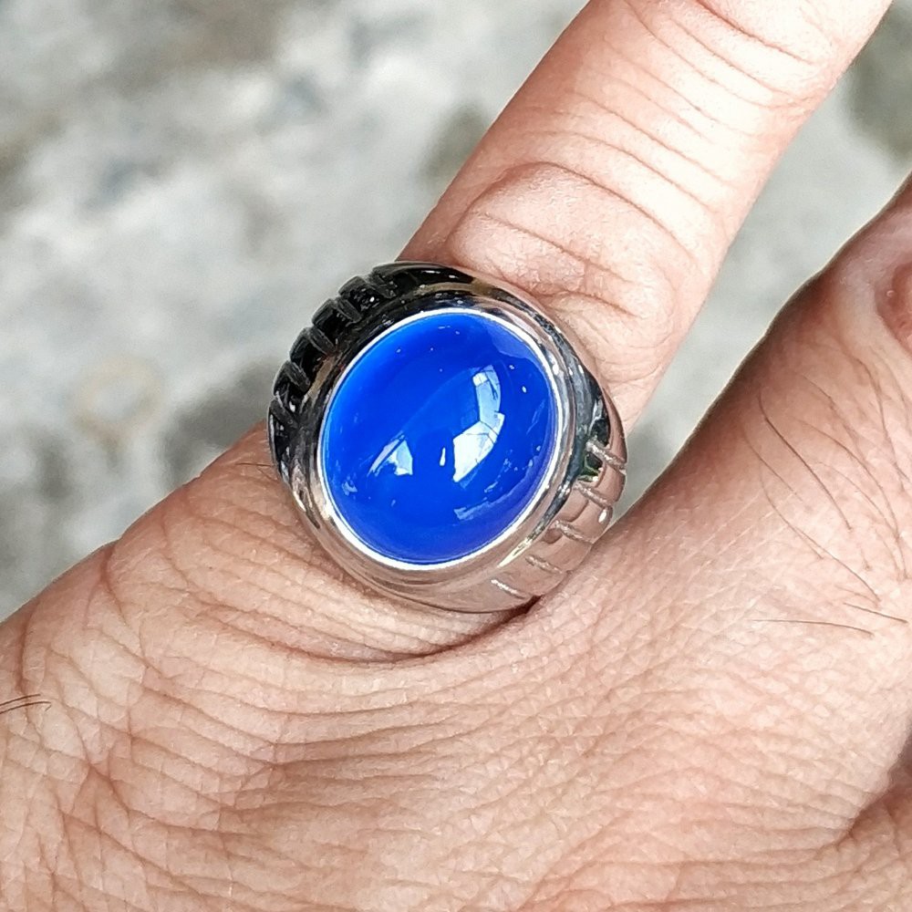 CINCIN BATU AKIK PERMATA NATURAL SPIRTUS BIRU MIZONE CHALCEDONY MINIMALIS