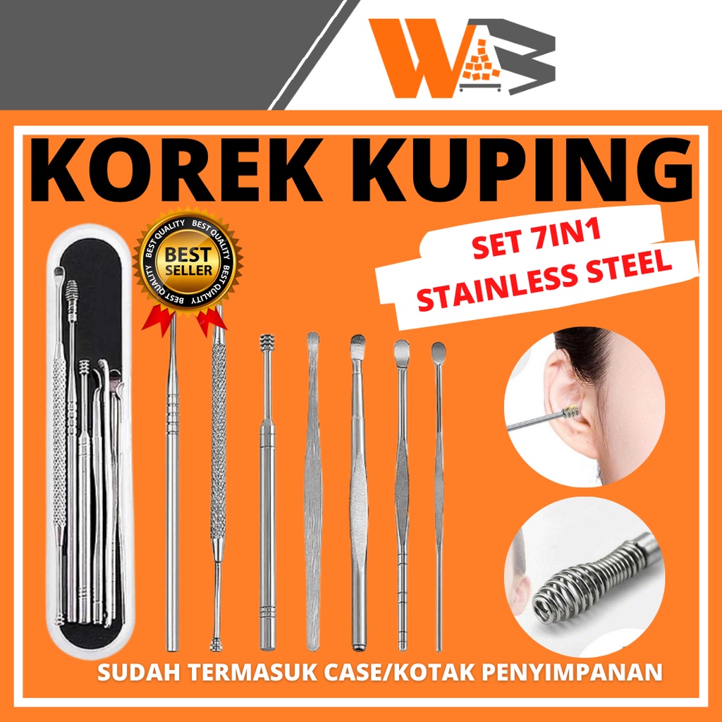 COD Alat Pembersih Telinga Korek Kuping Telinga Pengorek Kotoran Telinga 7 Pcs Stainless Steel SS D16