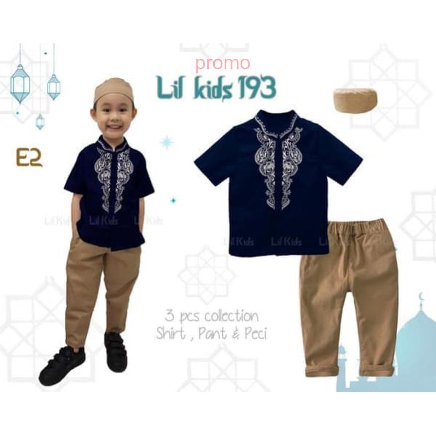 BAJU KOKO ANAK- BAJU MUSLIM ANAK LAKI LAKI KOKO SETELAN - Biru