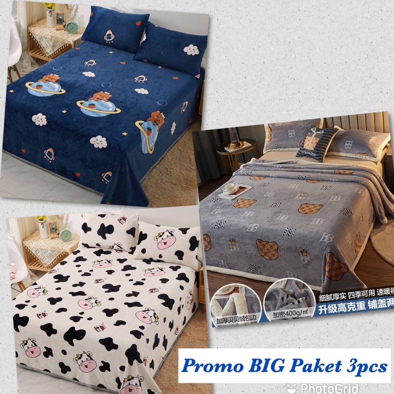 PROMO BIG PAKET SELIMUT BULU DEWASA SIZE 140x200 3PCS