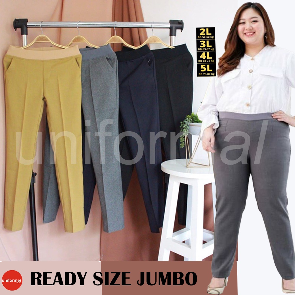 Celana Kantor Wanita, Celana Kerja Formal Bahan Model Pinggang Karet Ukuran M - 5L JUMBO Bahan Gabardine Premium 6 Warna / Dasar / Formal / Kantor / Kantoran / Lurus / Slimfit / Allia / The Executive / Termurah / Terlaris Murah Original / Elizabeth Pants