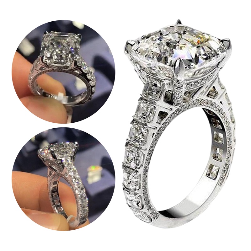 Cincin Wanita Bentuk Kotak Geometris Bahan Cubic Zirconia Untuk Pernikahan