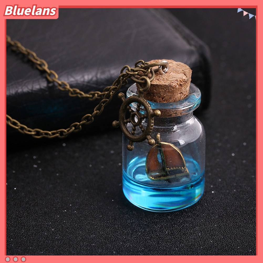 Kalung Liontin Botol Kaca Luminous Night Sailboat Untuk Wanita