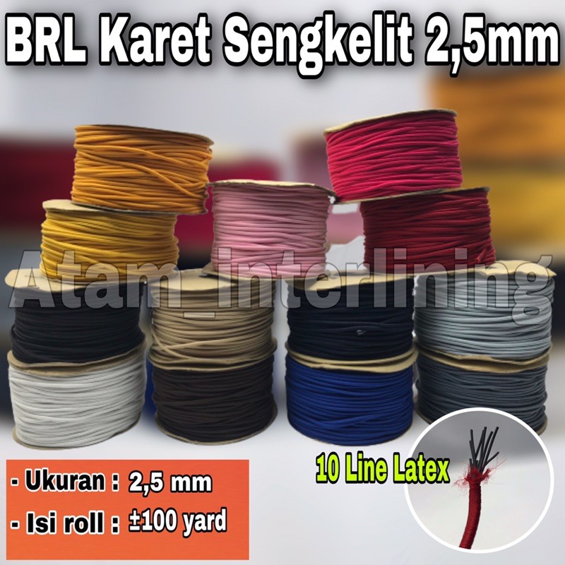 BRL 2,5mm | Tali Karet String Sengkelit | Tali Karet Kancing kebaya Tenda Tas Elastic Elastis Bulat