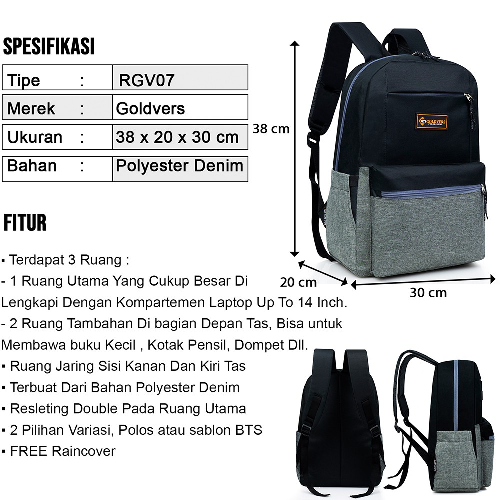 GOLDVERS Ransel Sekolah Anak Laki Laki Perempuan ORIGINAL BackPack TK SD Tas Sekolah Les IMPORT