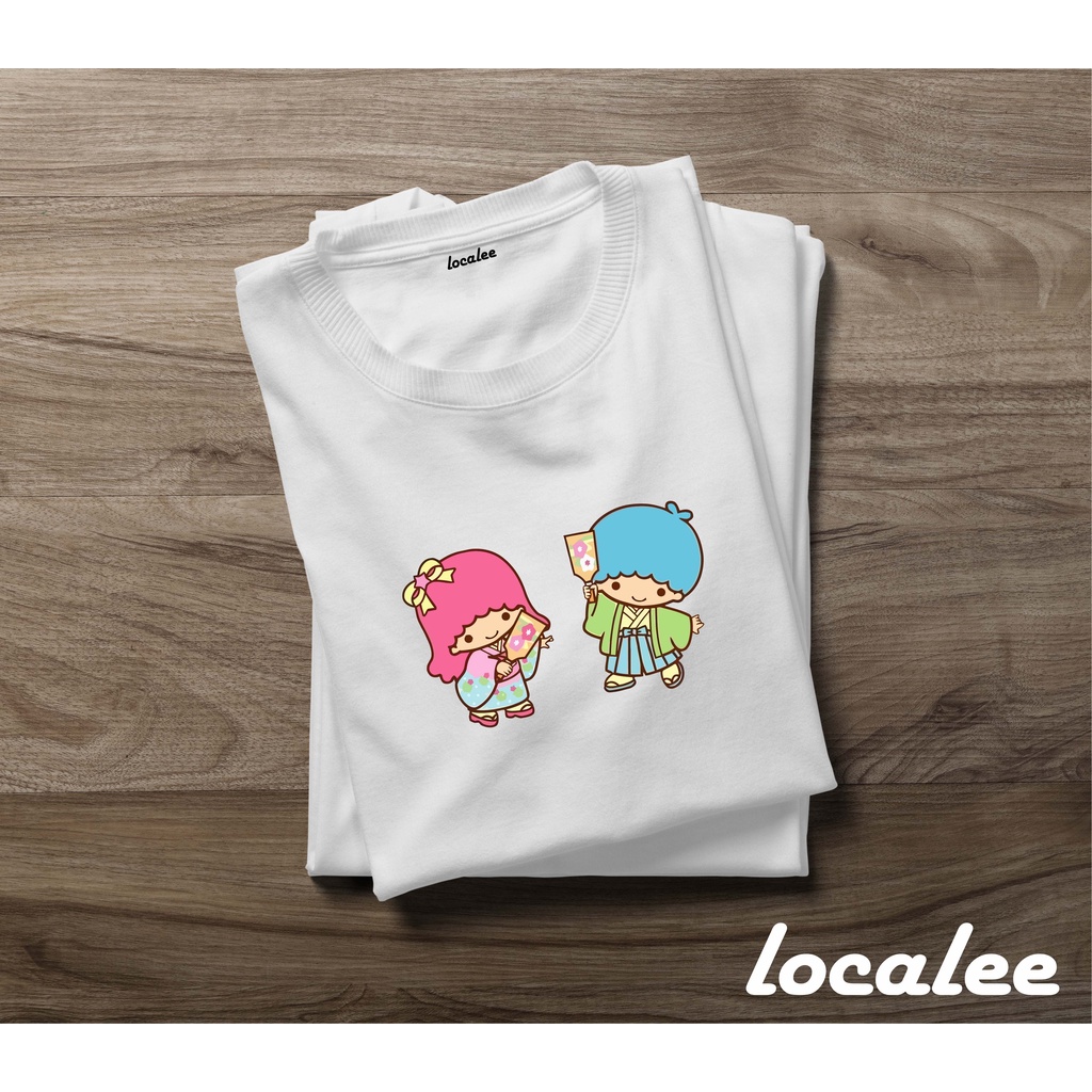 KIKI & LALA WHITE TSHIRT-KAOS SABLON UNISEX KIKI LALA- SANRIO TWIN LITTLE STAR