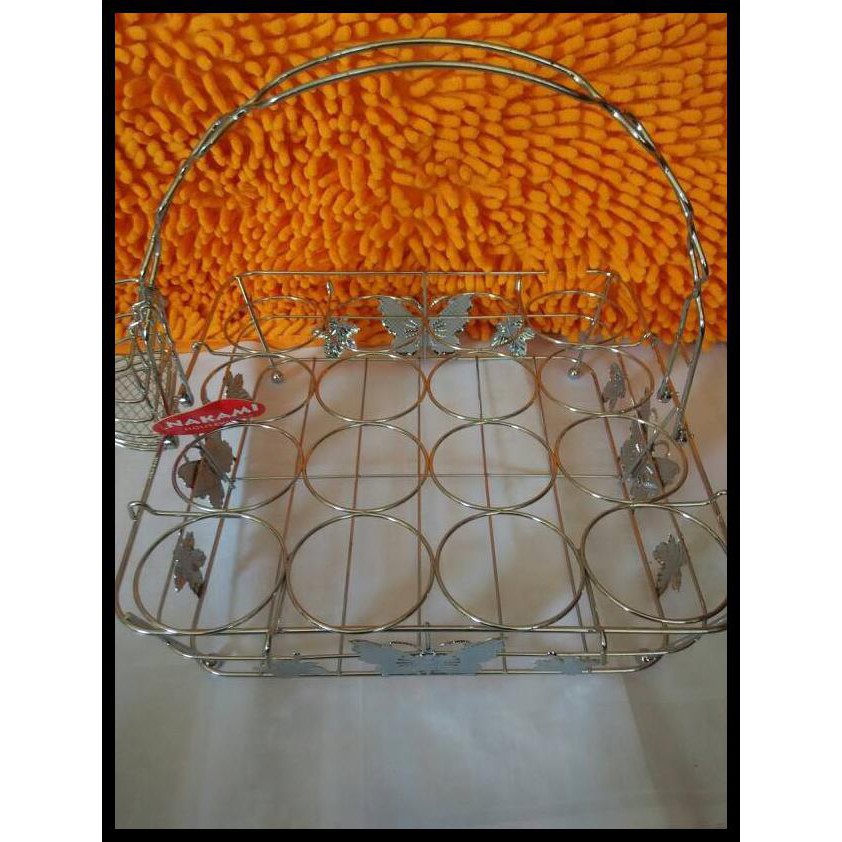 Tempat Rak Aqua Gelas 12 & 16 Lubang Stainless - 12 Lubang