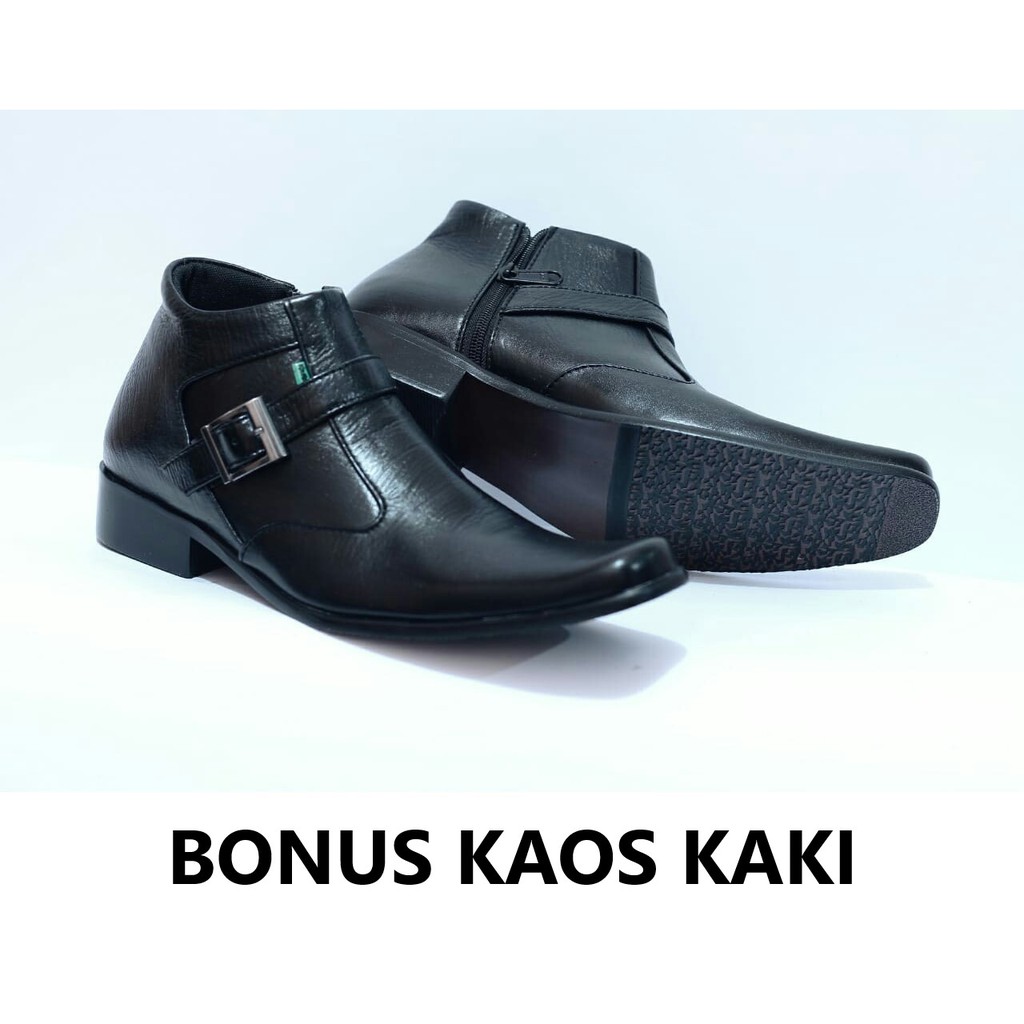 Sepatu Pantofel Pria Formal Pria Kerja Kantor Kickers High Gesper Kulit Asli - Bonus Kaos Kaki